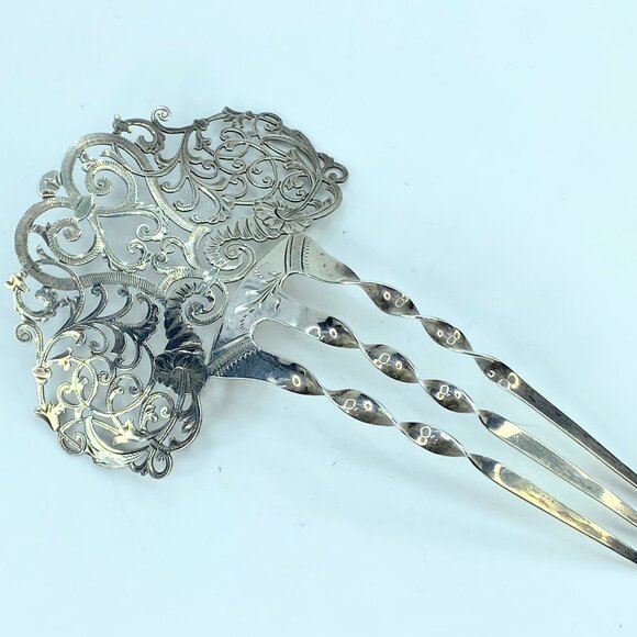 Victorian Hair Comb Sterling Silver Finely Pierced Hair Accessory 5 3/8\